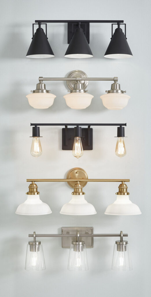 Bathroom vanity light fixtures on a wall