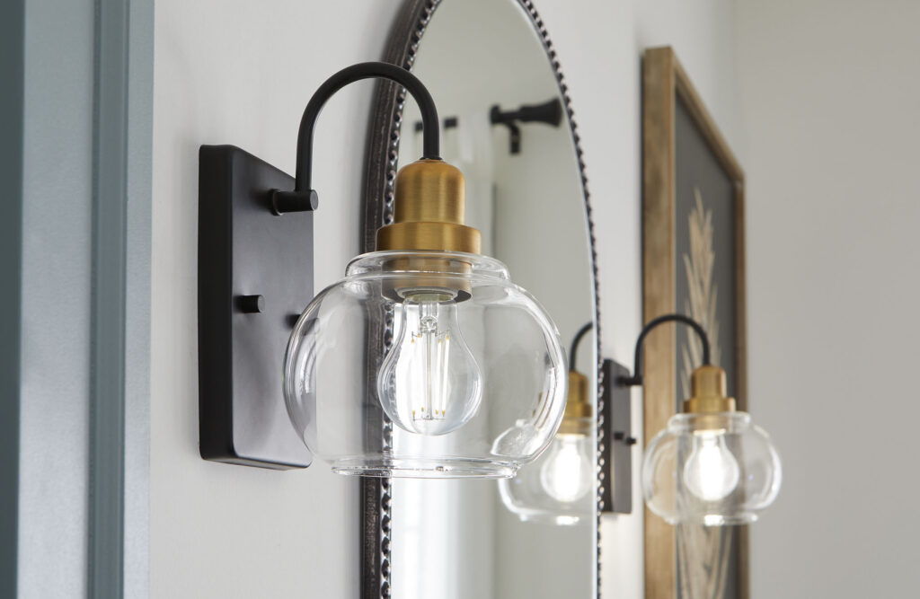 Glass and brass wall sconce light fixtures