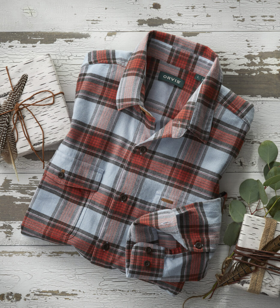 Folded plaid flannel shirt