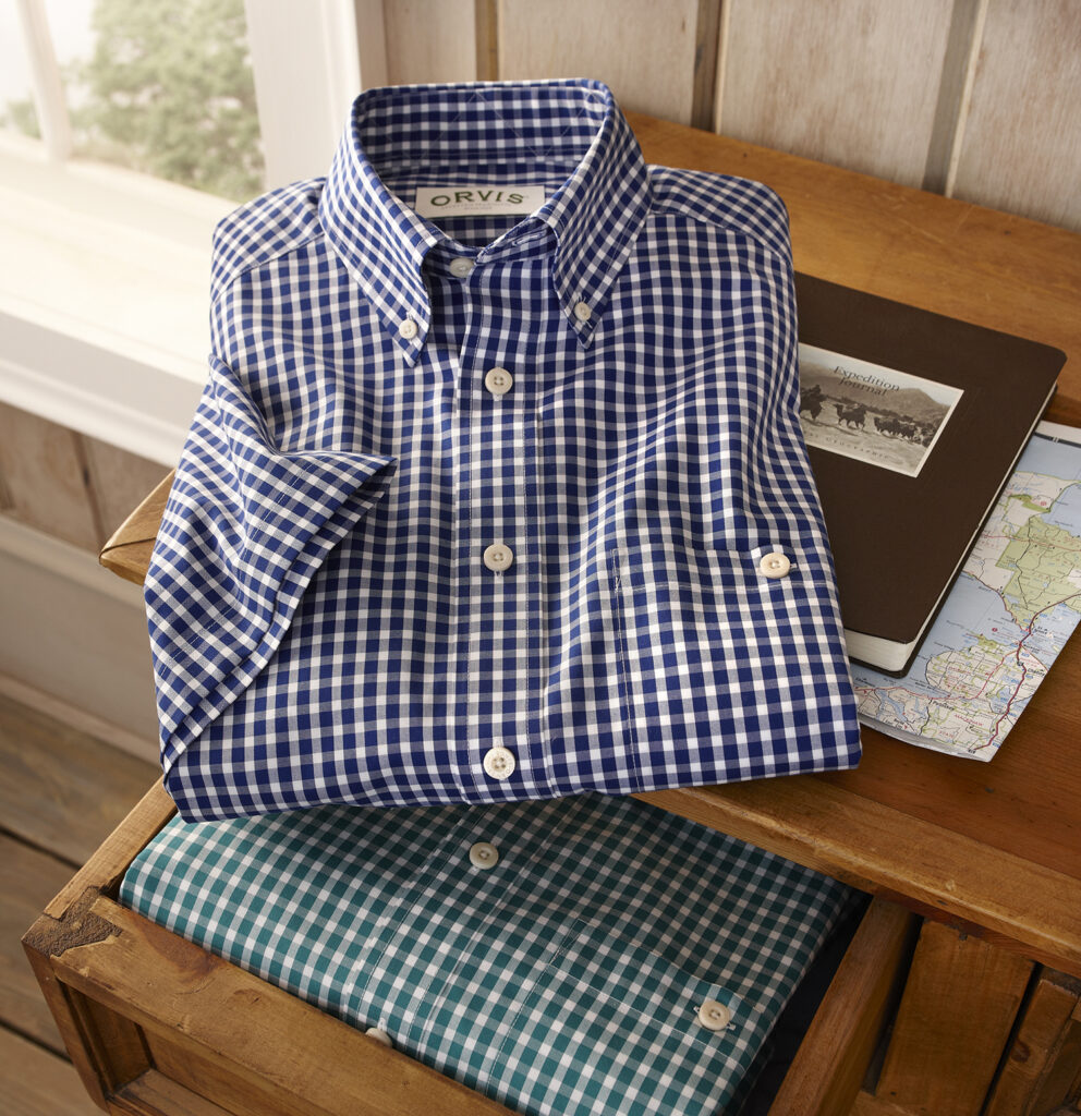Checkered button-up shirt on a table