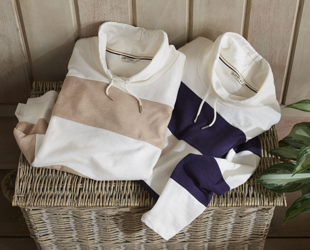 Folded shirts in a basket