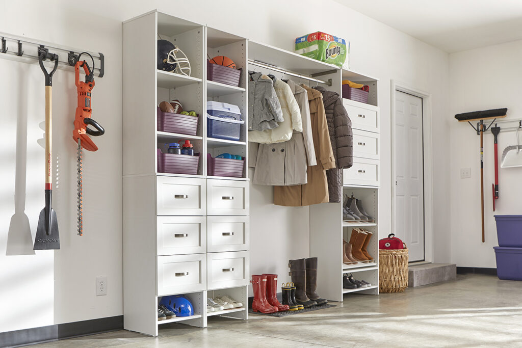 Organized closet with shelves and storage