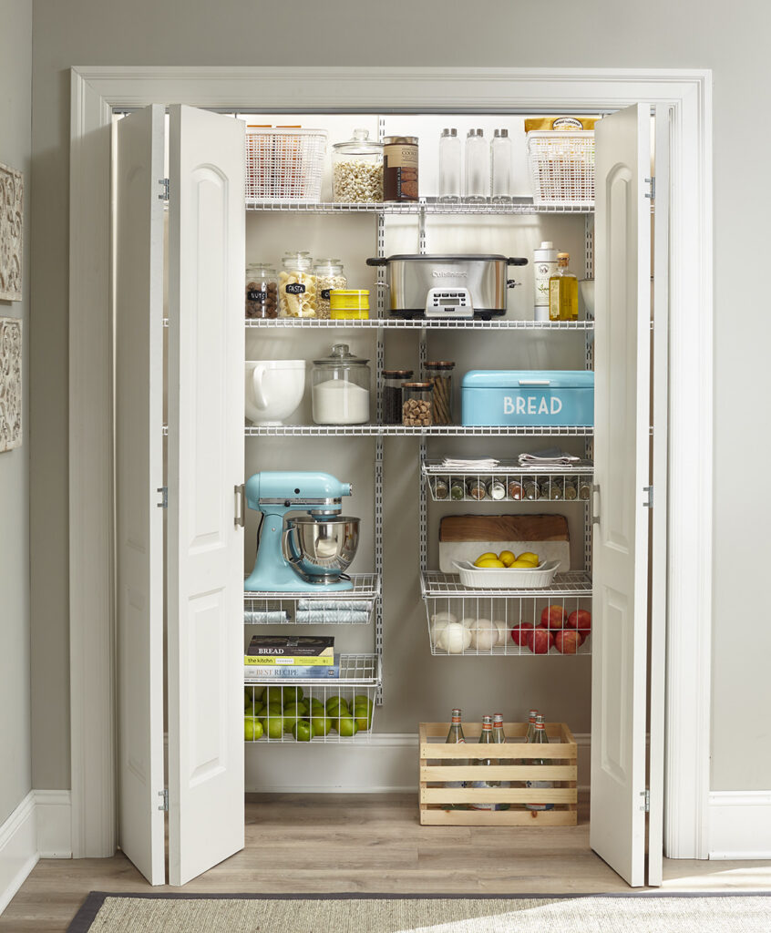 Stocked pantry cabinet with food