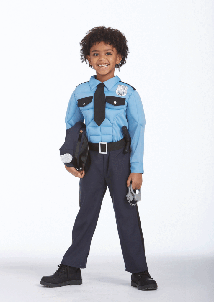 Child wearing a police officer costume